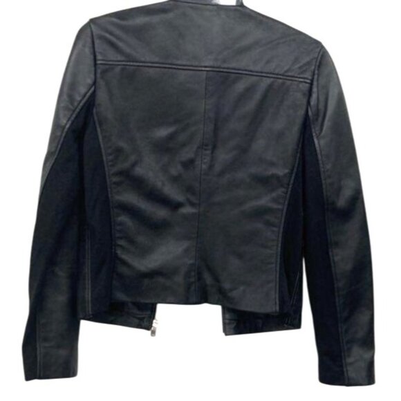 MNG (Mango) Women's Genuine Lammeskin Leather Black Jacket XS - Picture 3 of 6